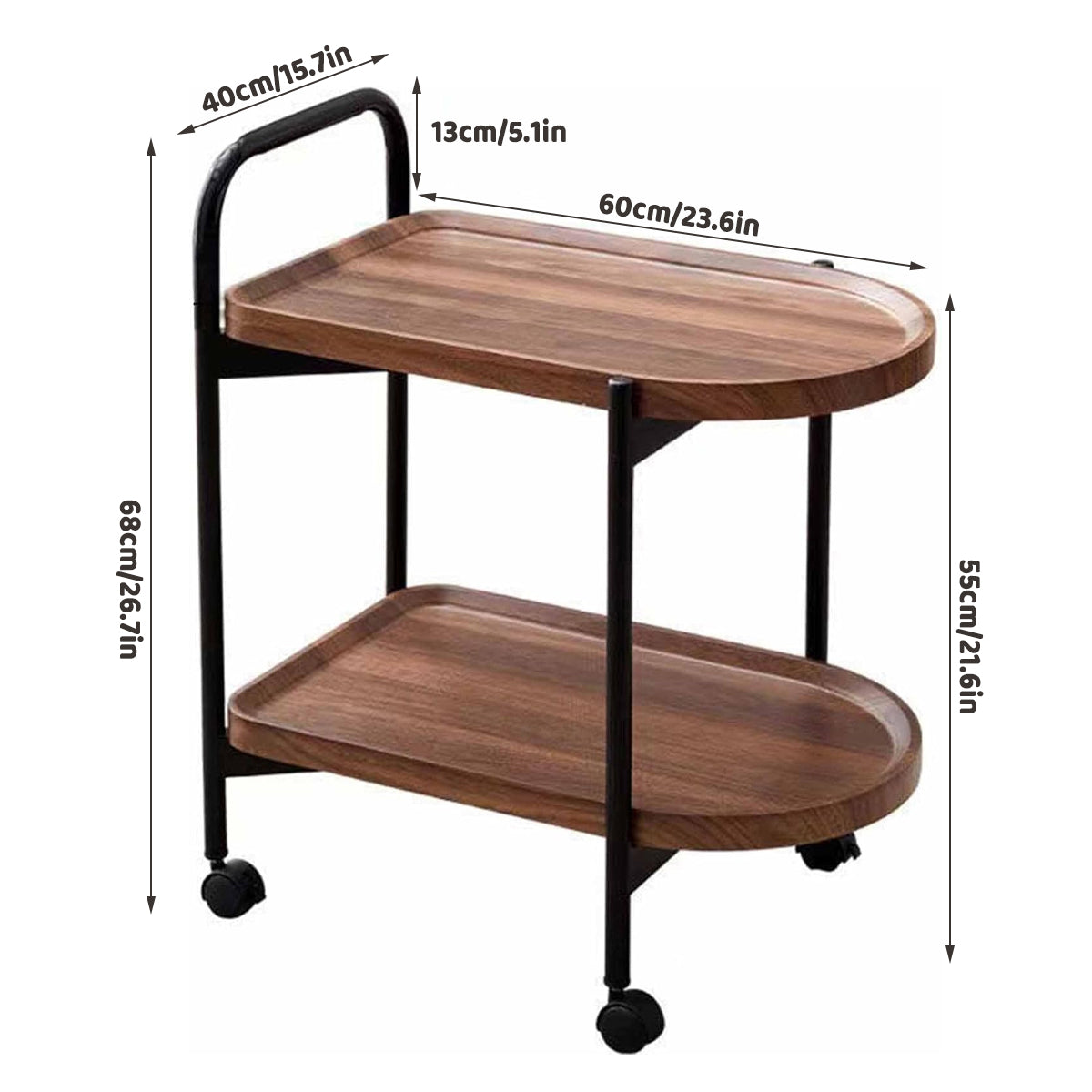 Movable Sofa Side Table Tea Trolley Shelf with Lockable Wheels