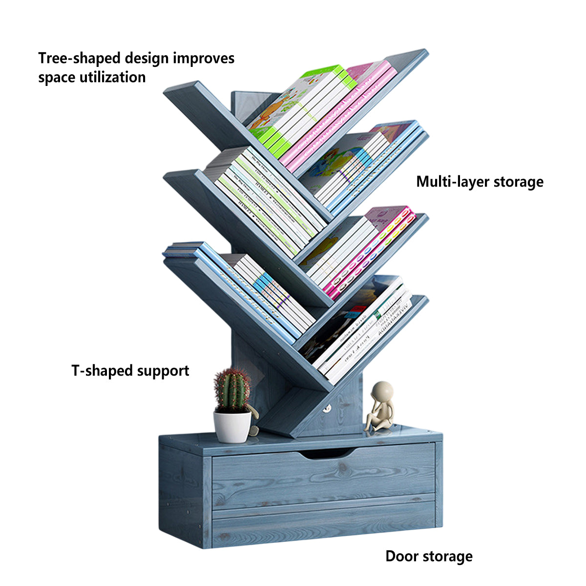 Multi Tier Wooden Bookshelf with Drawer for Home Office