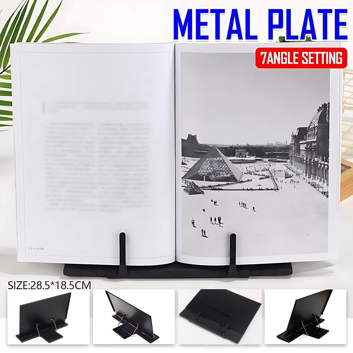 Portable Steel Book Stand with 7-Angle Tilt Fold-Flat Base