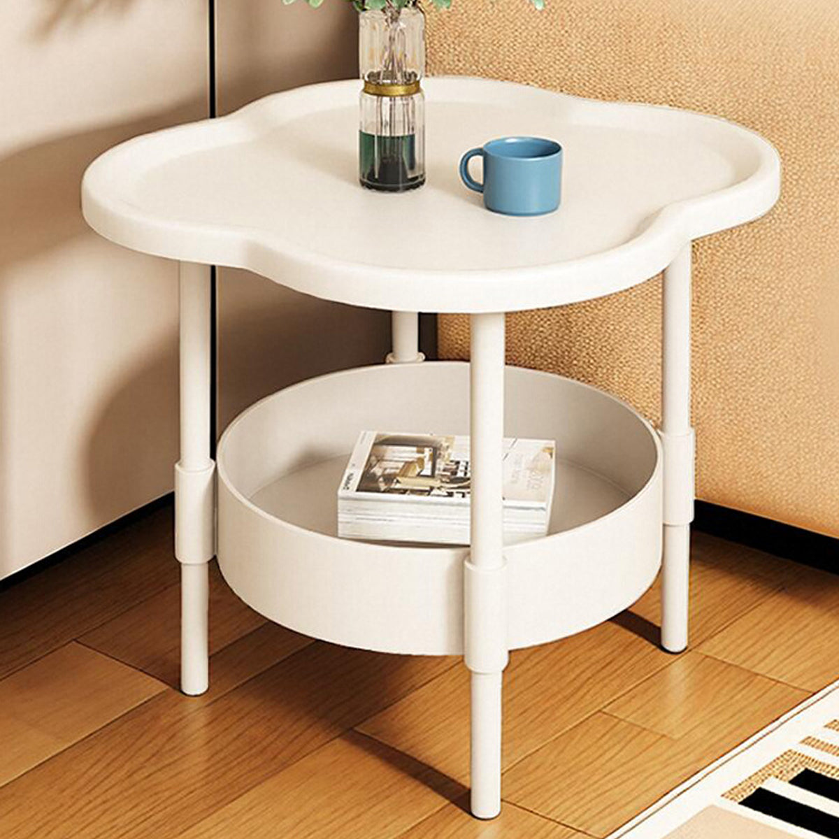 Double Layer Side Table Coffee Table with Clover Top for Break Room