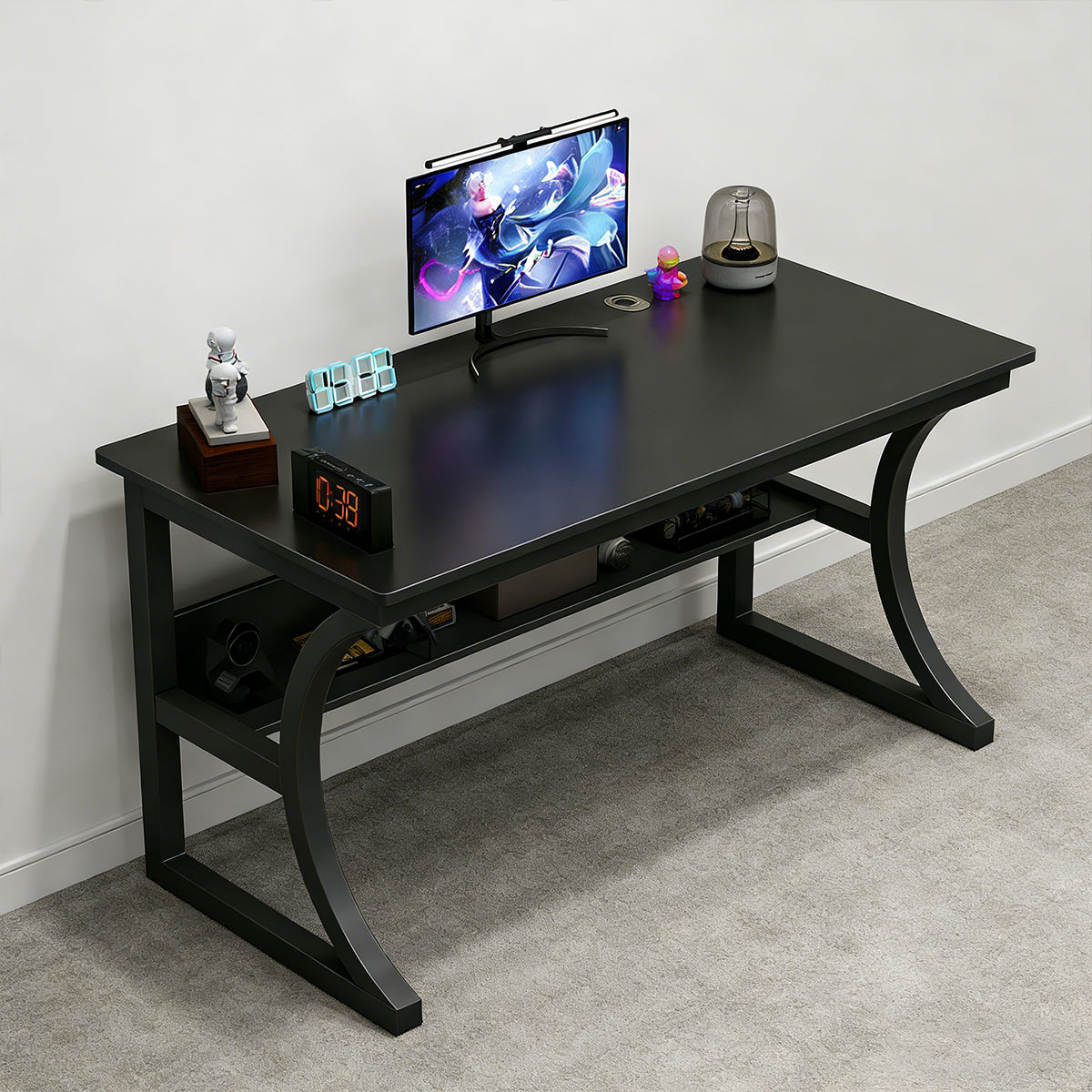 Desktop Computer Table with Open Shelf and C-Frame