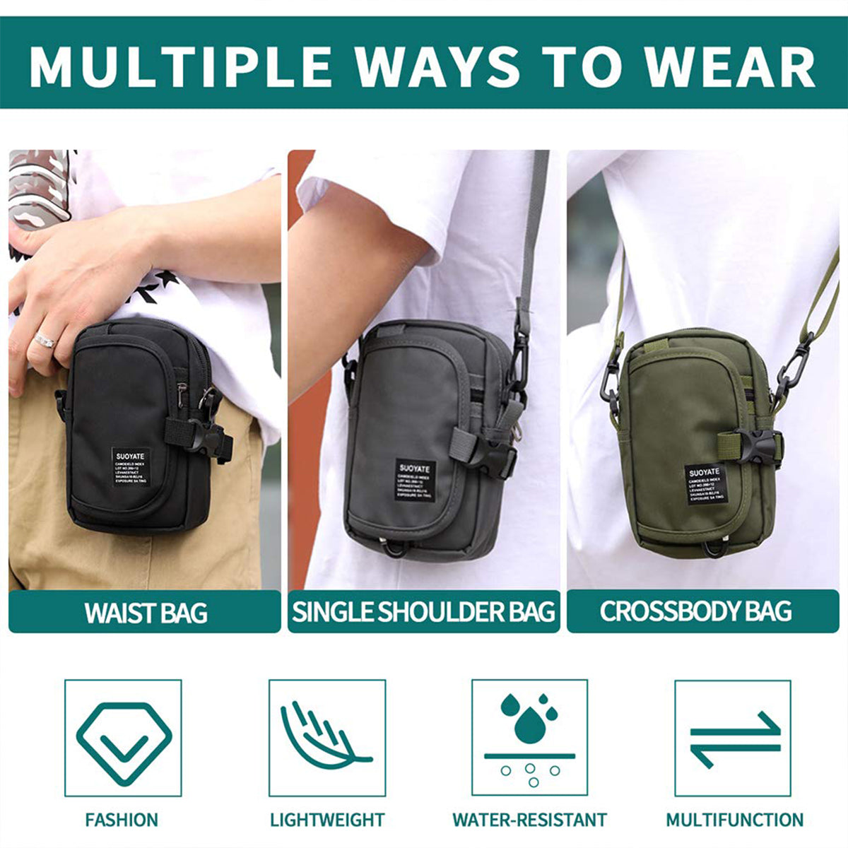 Water-Resistant Crossbody Bag with Multiple Styles