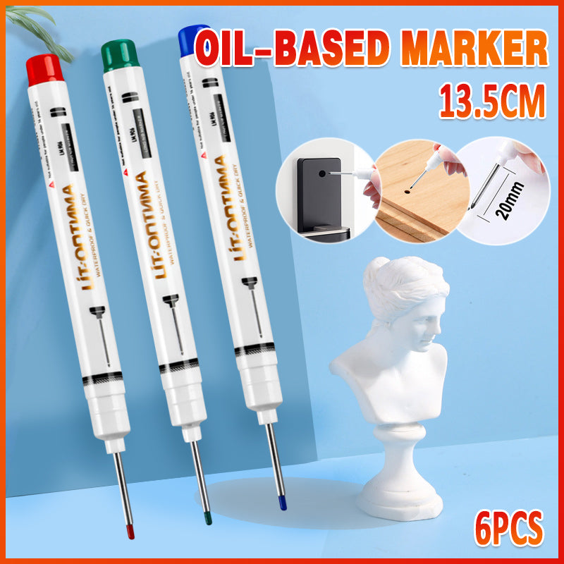 6PCS Long Nosed Precision Markers Waterproof Multi-Surface Marker Pens