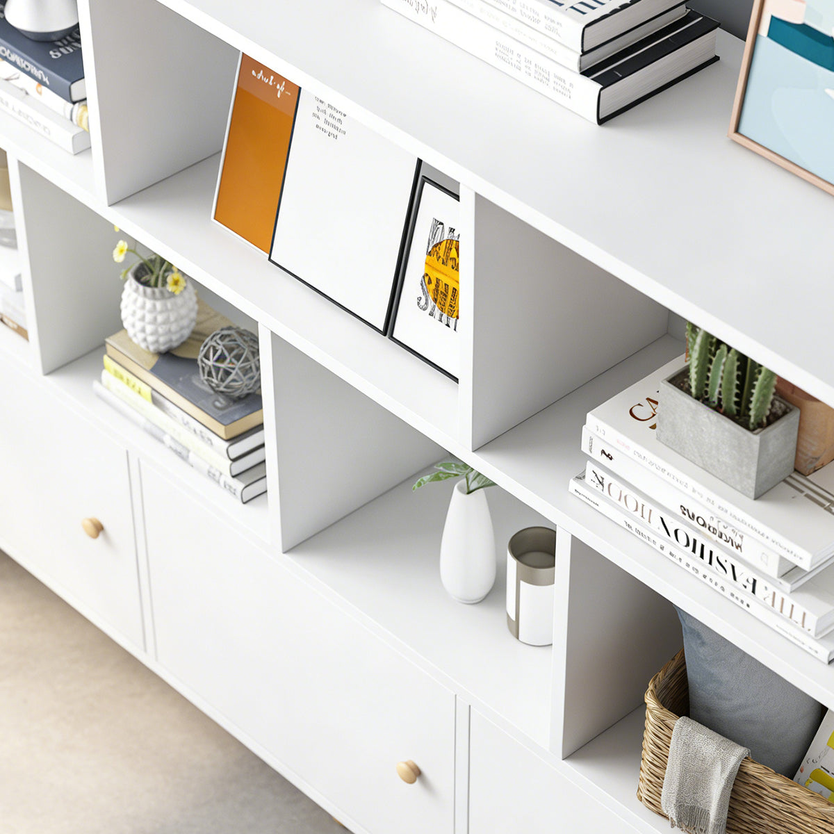 White Bookcase Storage Cabinet with Doors and Legs