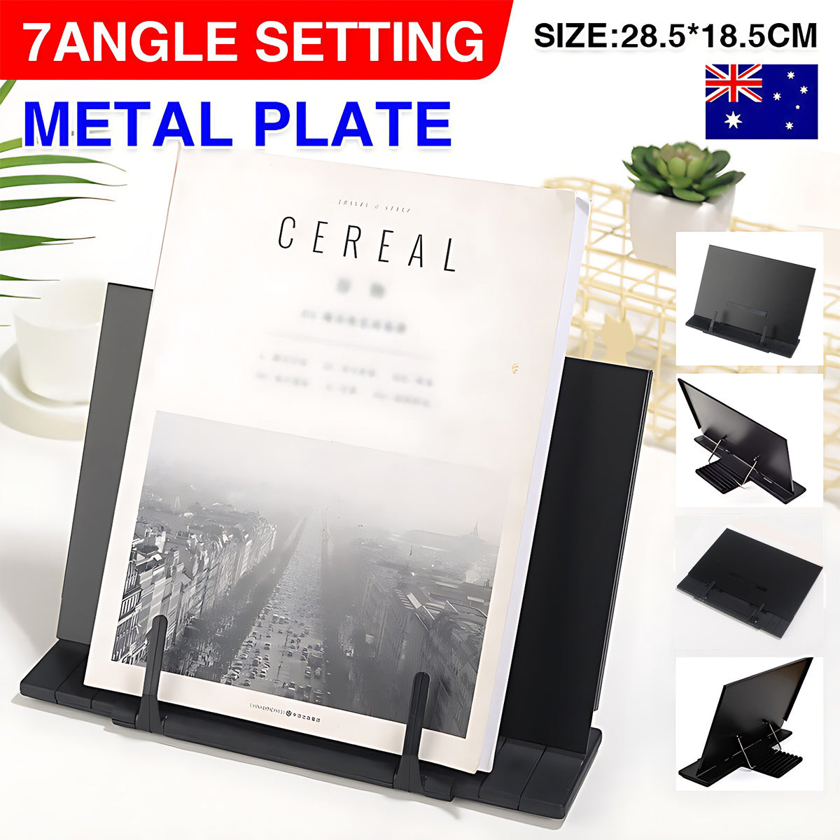 Portable Steel Book Stand with 7-Angle Tilt Fold-Flat Base