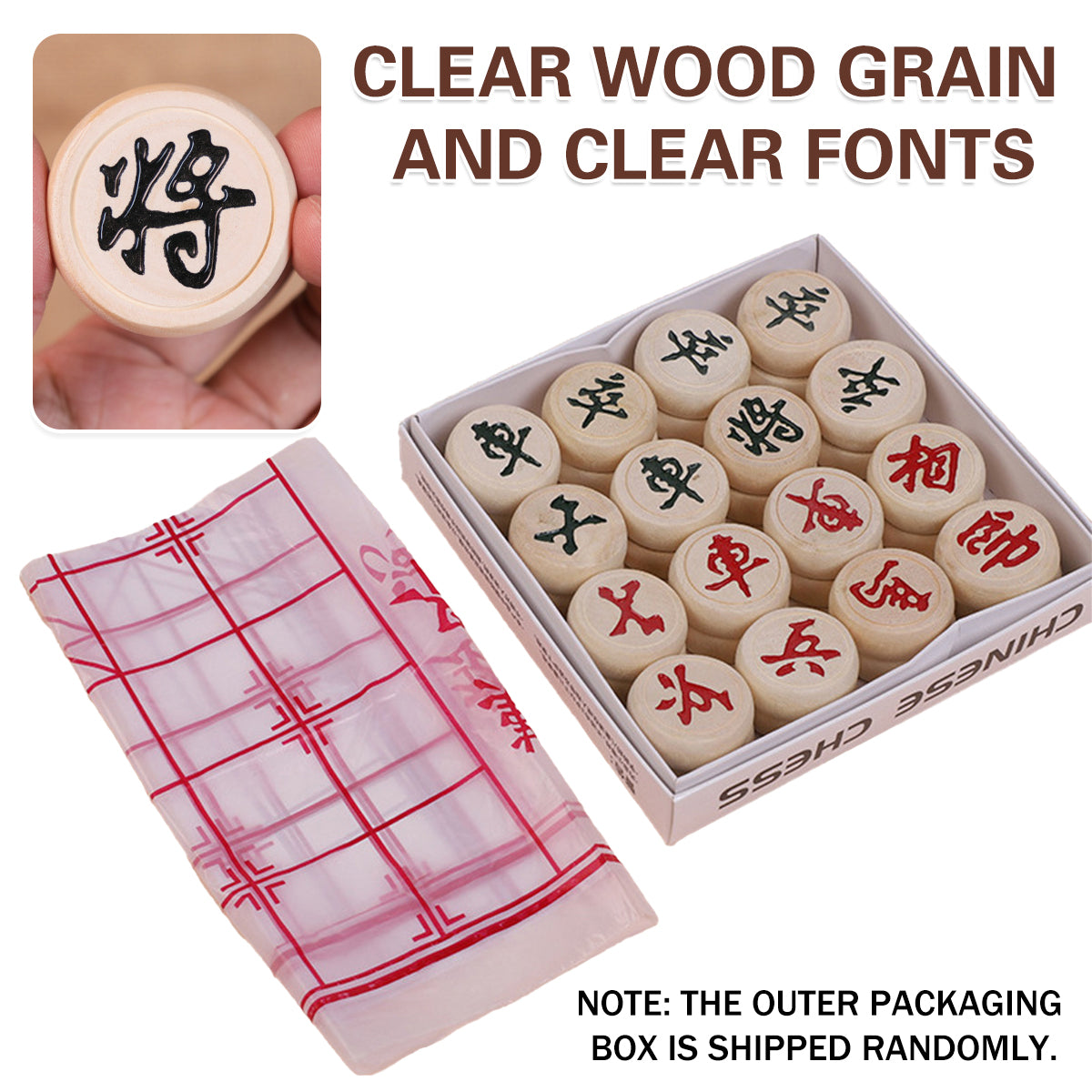 Birch Wood Chinese Chess Set with Board 32 Pieces