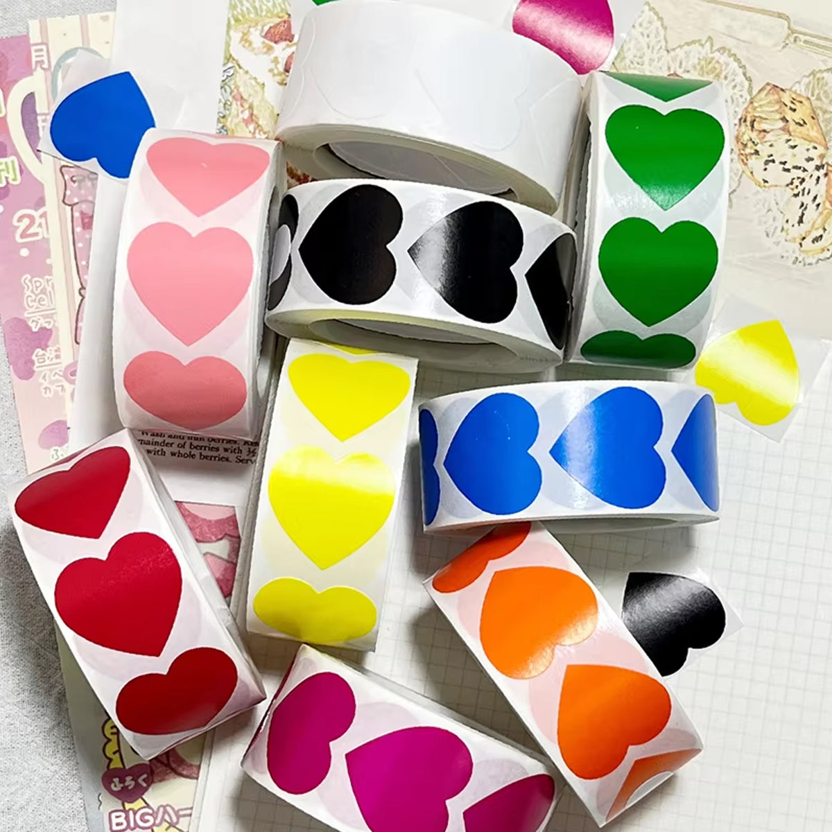8 Rolls Heart Stickers 500 Pcs Self-Adhesive Labels