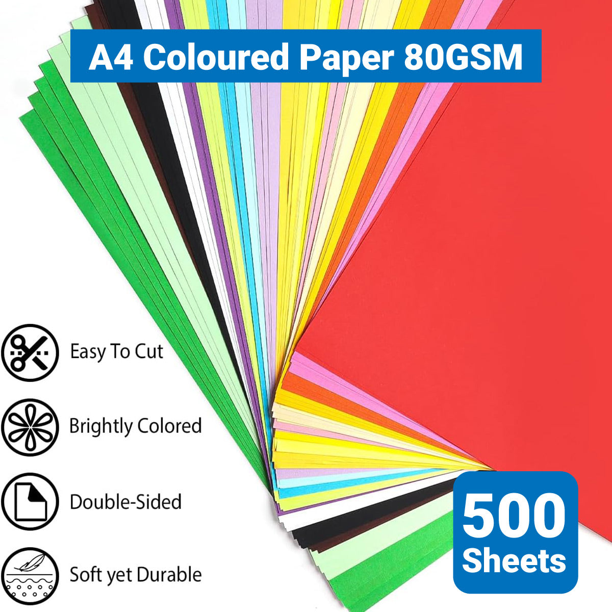 500 Sheets A4 Coloured Paper 80GSM Double-Sided