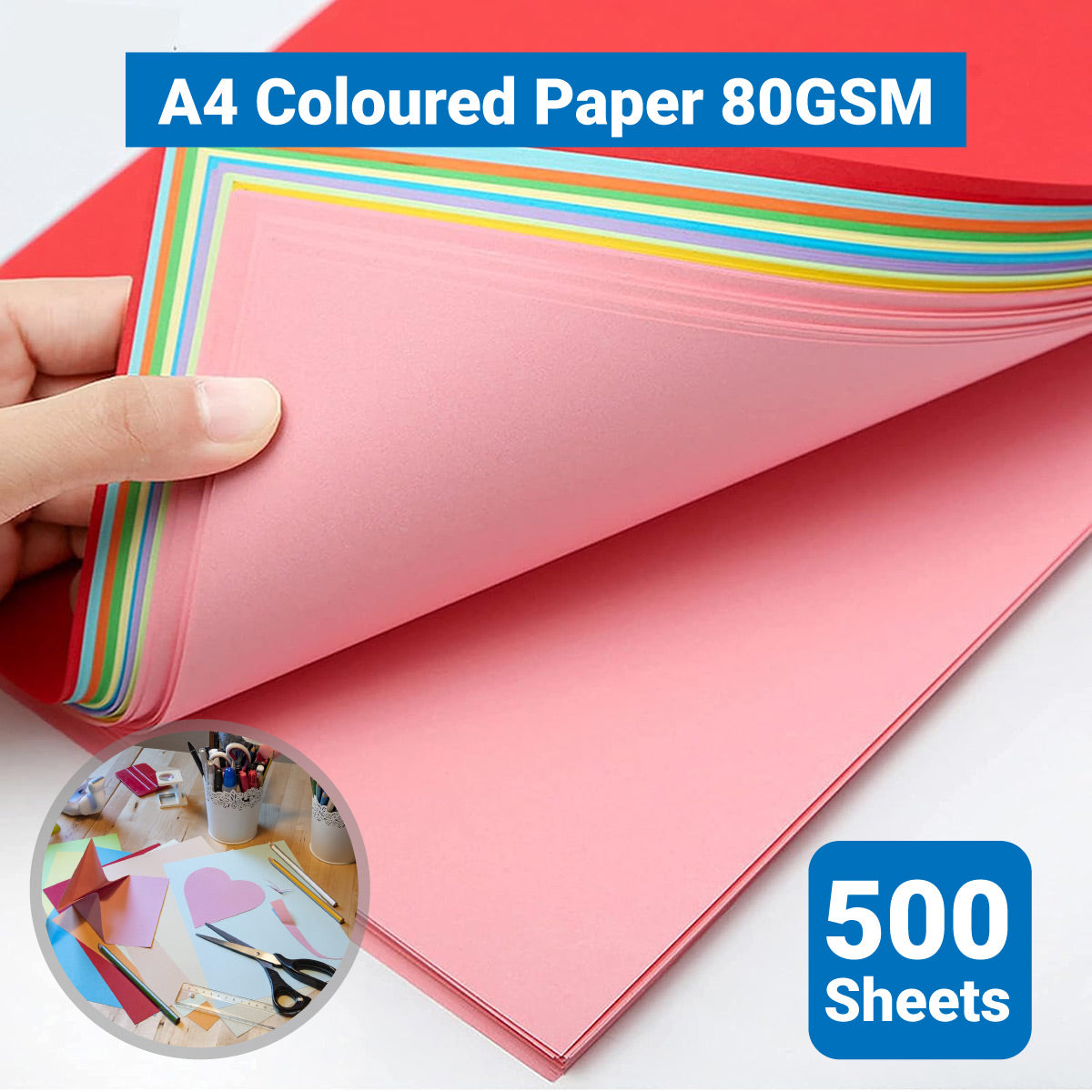 500 Sheets A4 Coloured Paper 80GSM Double-Sided
