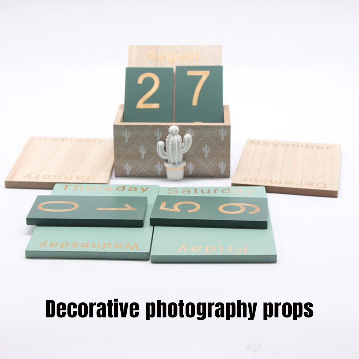 Wooden Perpetual Desk Calendar Retro Block Desktop Decor