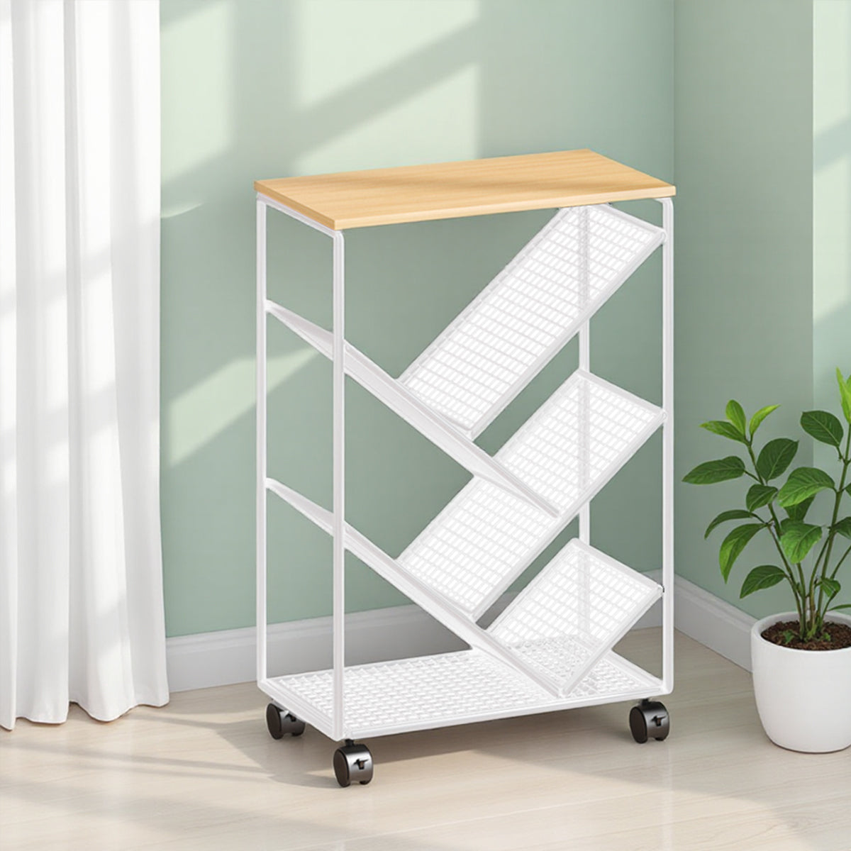Mobile Wheeled Small Bookshelf Floor Storage Rack