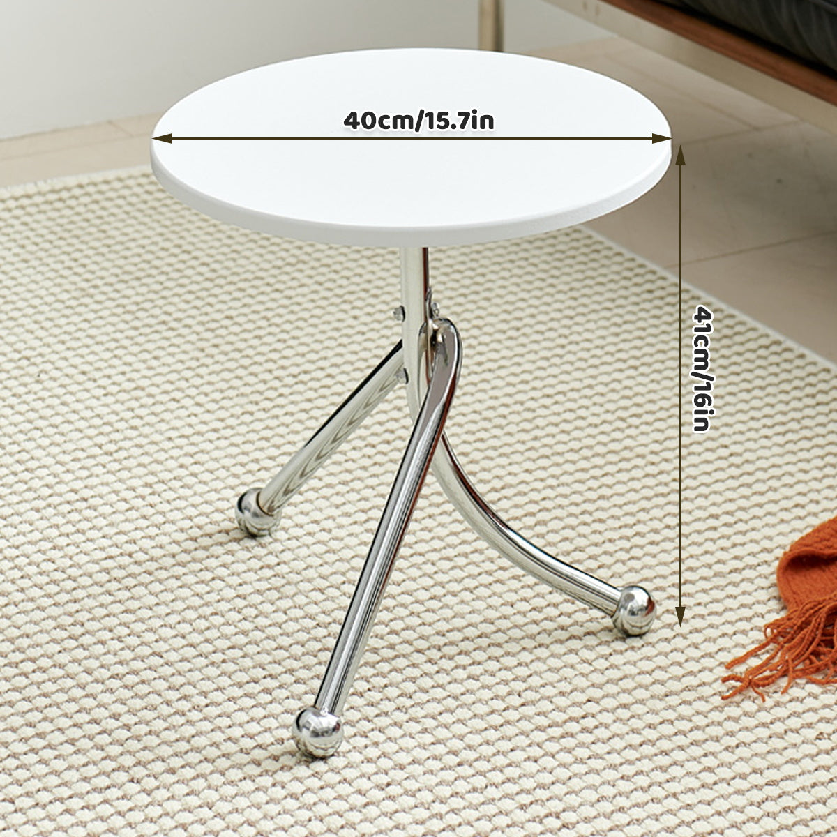 Round Side Table Stainless Steel Frame with Rubber Wood Top