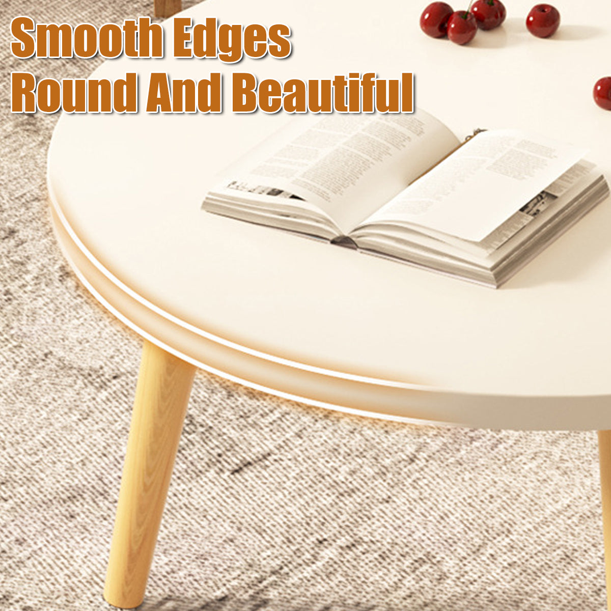 Round End Table with Solid Wood Legs and 1-Tier Design
