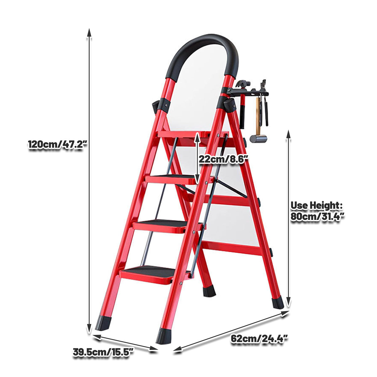 4 Step Carbon Steel Folding Ladder Heavy Duty Home Use