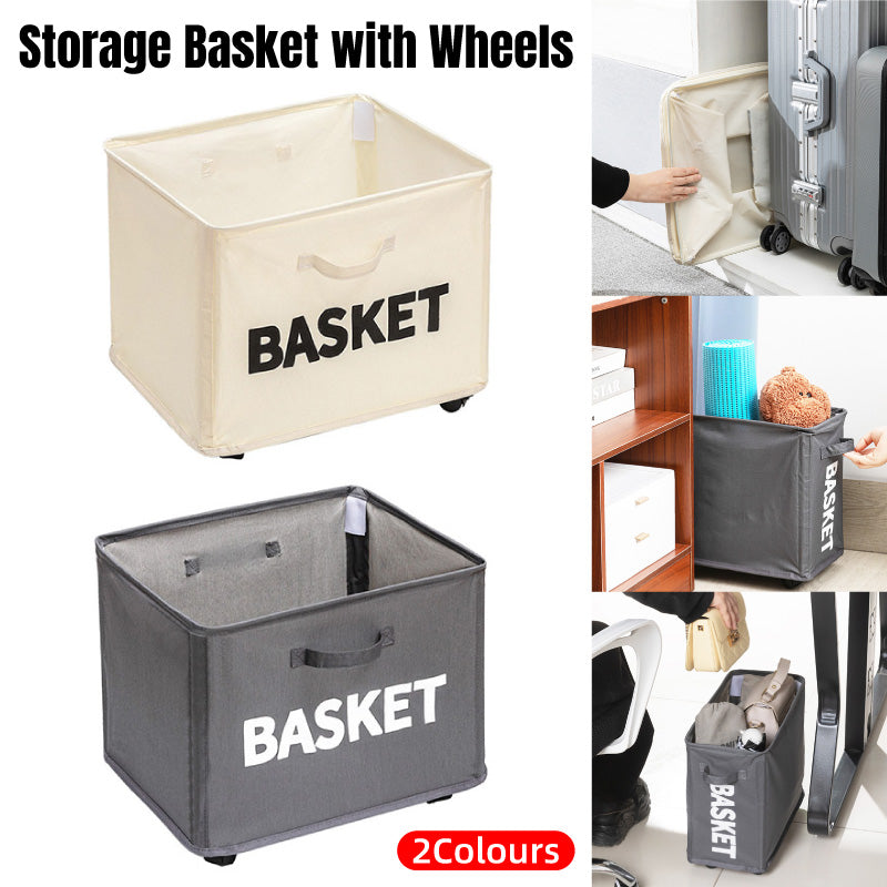 Rolling Storage Basket with Wheels Collapsible Oxford Fabric