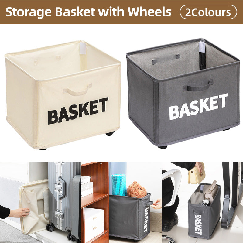 Rolling Storage Basket with Wheels Collapsible Oxford Fabric