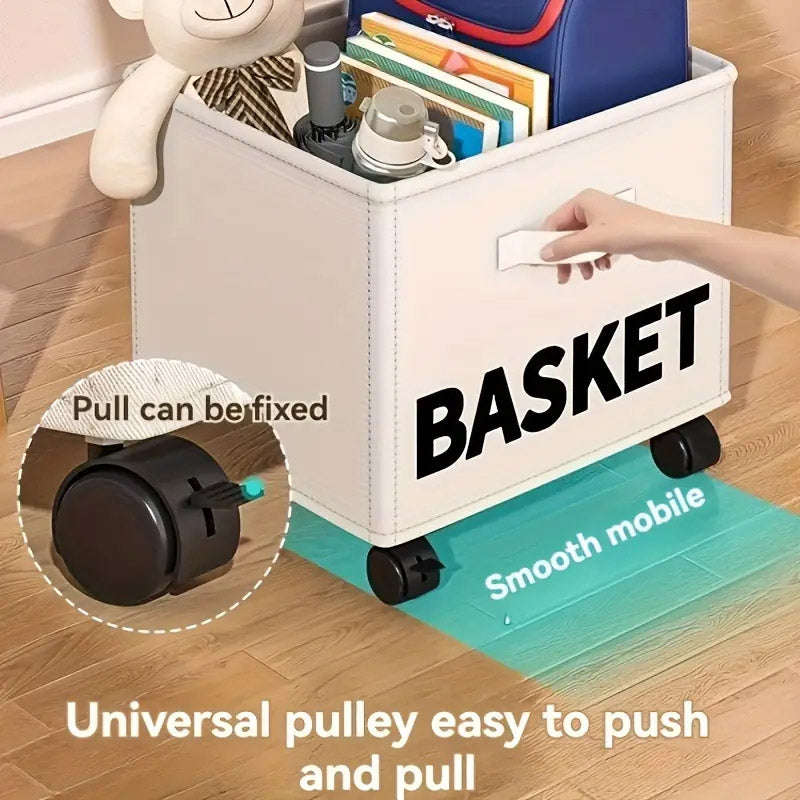 Rolling Storage Basket with Wheels Collapsible Oxford Fabric