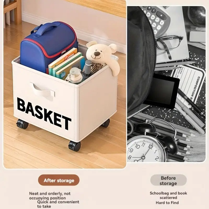 Rolling Storage Basket with Wheels Collapsible Oxford Fabric