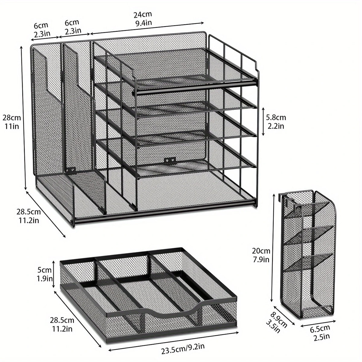Multi-Layer Desktop File Rack Organizer Black Mesh 36×28×28.5cm