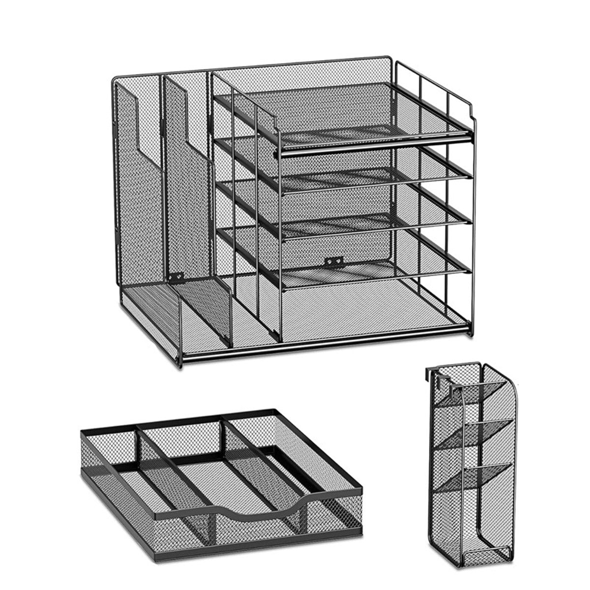 Multi-Layer Desktop File Rack Organizer Black Mesh 36×28×28.5cm