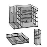Multi-Layer Desktop File Rack Organizer Black Mesh 36×28×28.5cm
