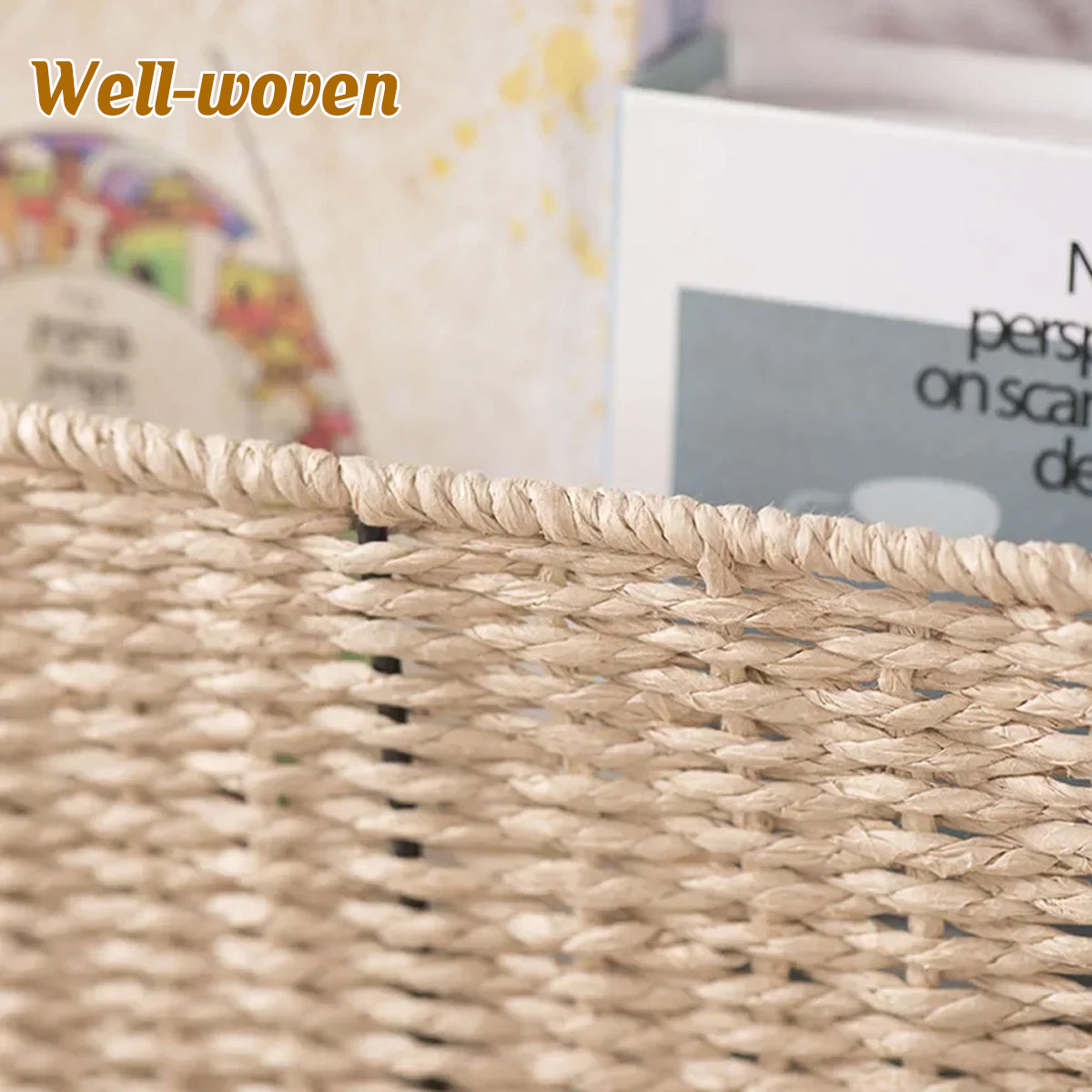 Hand-Woven Paper Rope Storage Basket with Iron Frame Natural