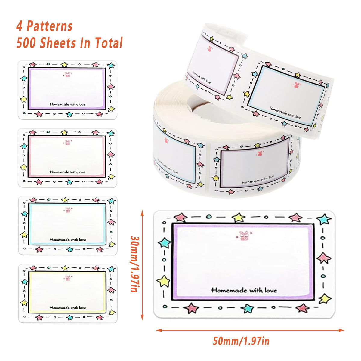 500PCS Name Label Stickers with Colour Border Roll