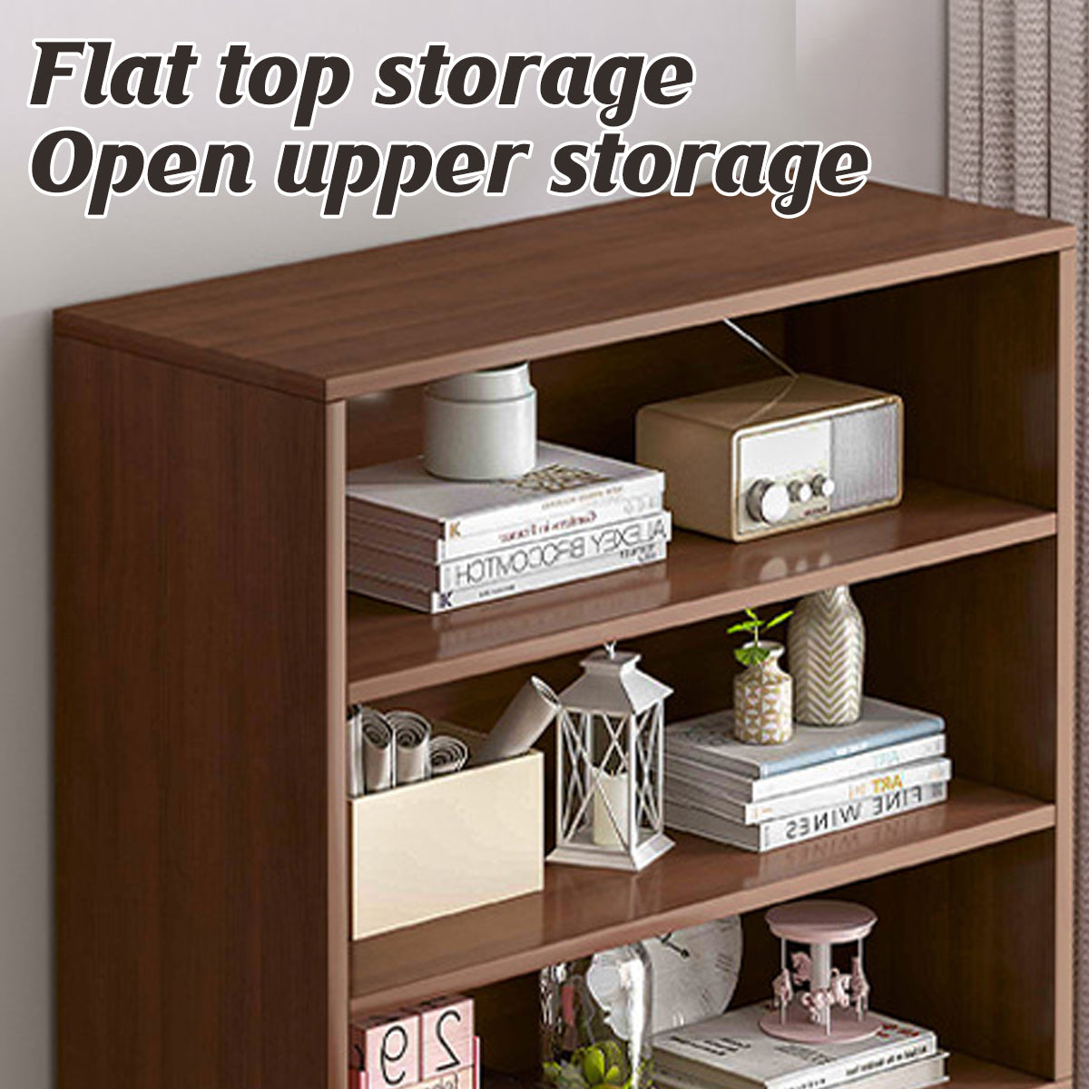 4-Tier Floor-Standing Bookshelf with Cabinet