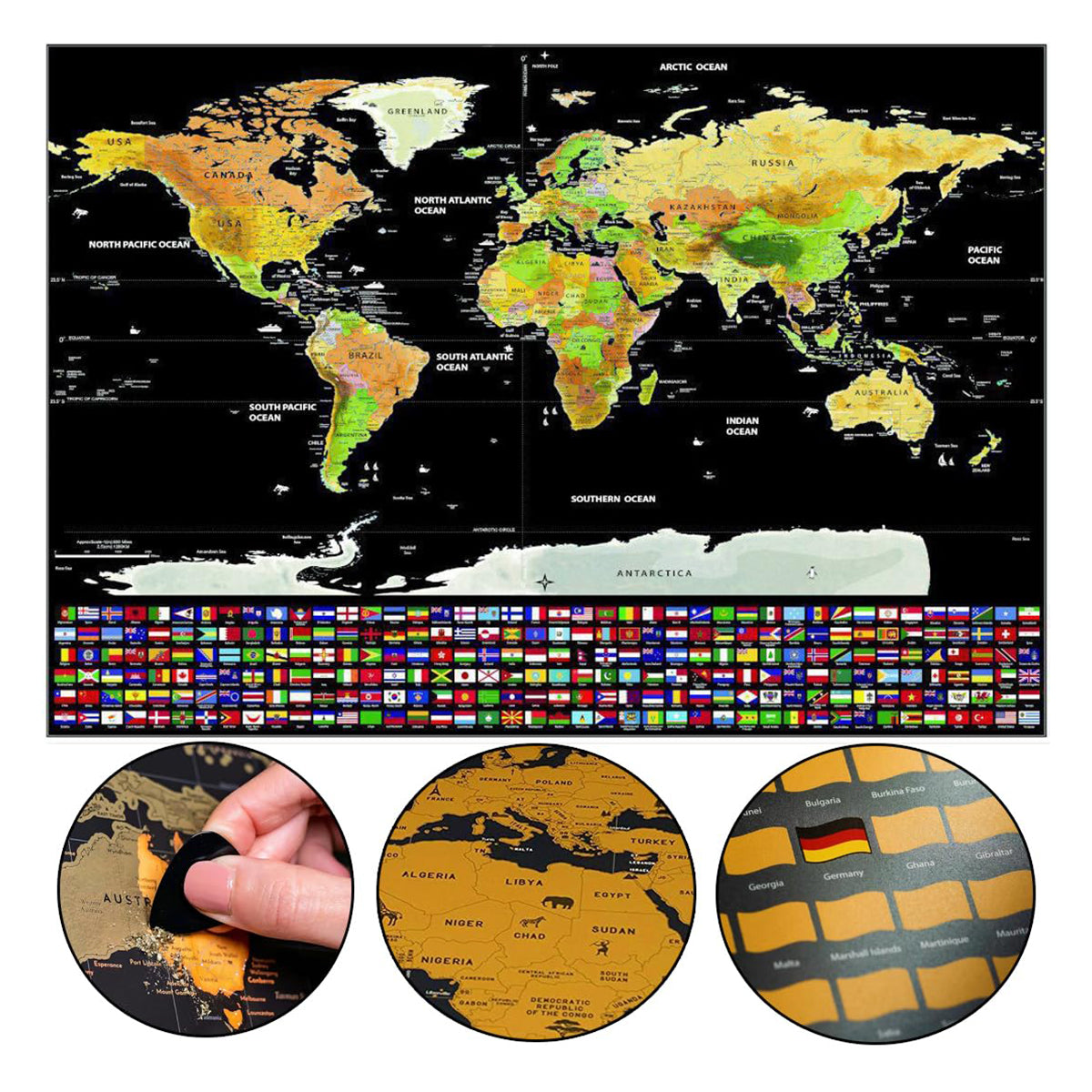 Deluxe Scratch Off World Map Interactive Travel Poster