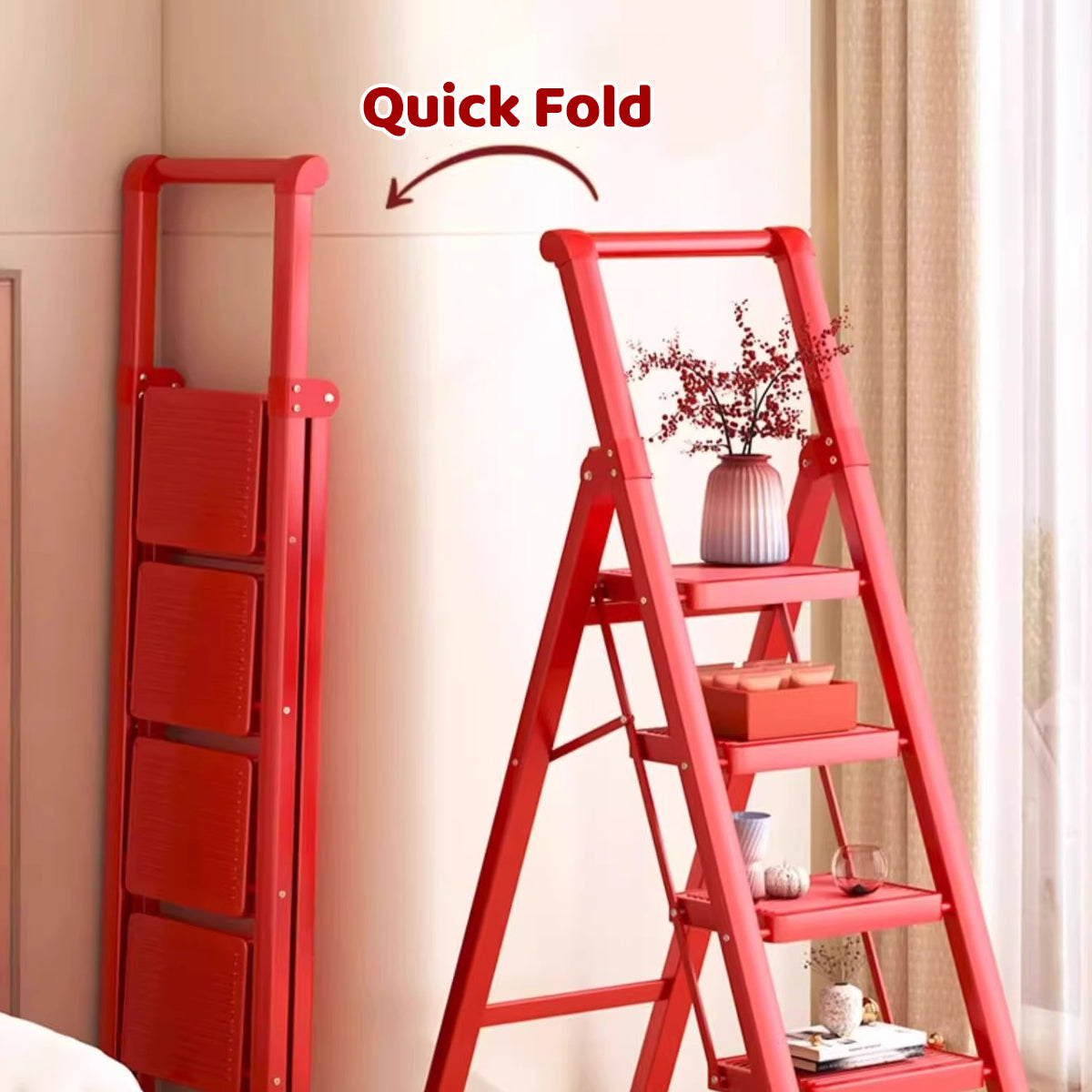 5 Step Carbon Steel Folding Ladder for Home and Garage Use