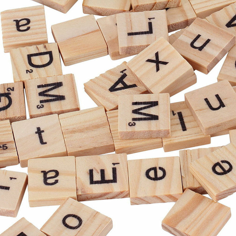 Wooden Scrabble Tiles with Black Letters