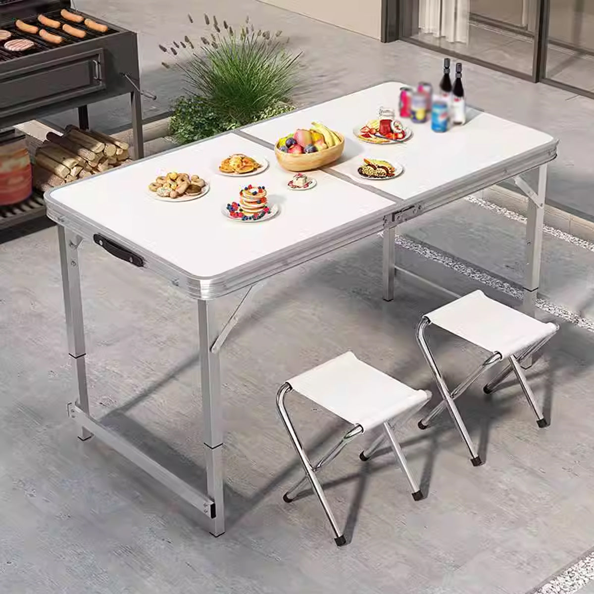 Folding Aluminium Picnic Table Set with 2 Stools