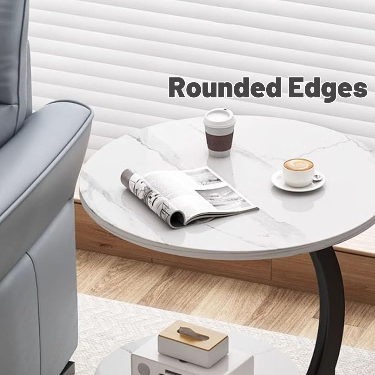 Mobile Round Side Table with Two Tier Storage