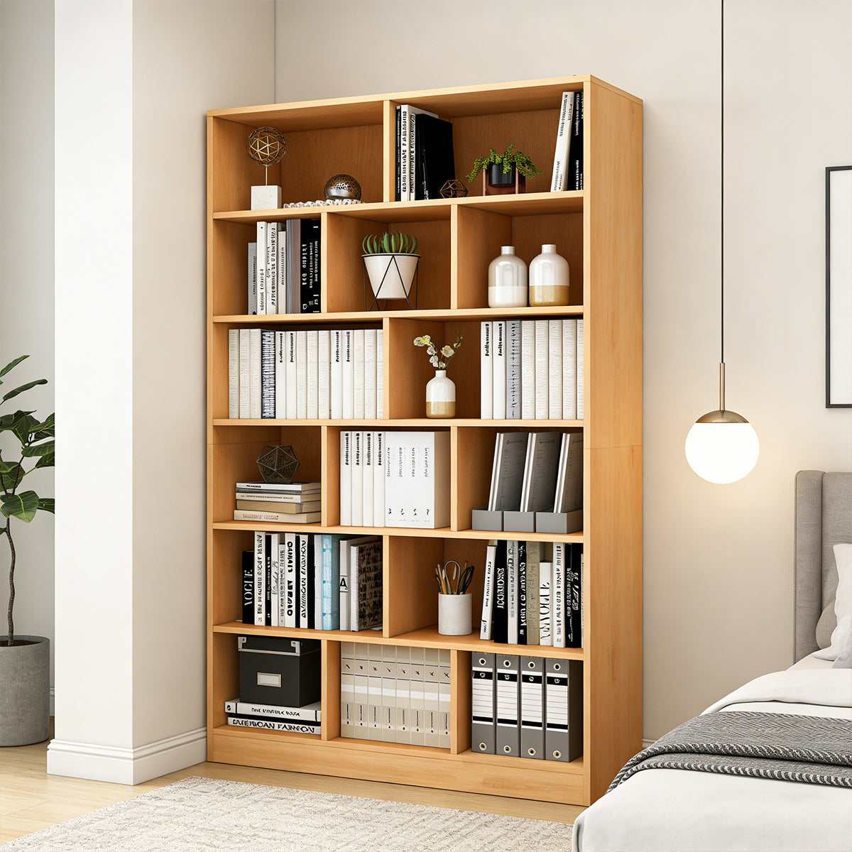 Multi-Layer Floor Bookcase with Grid Shelves