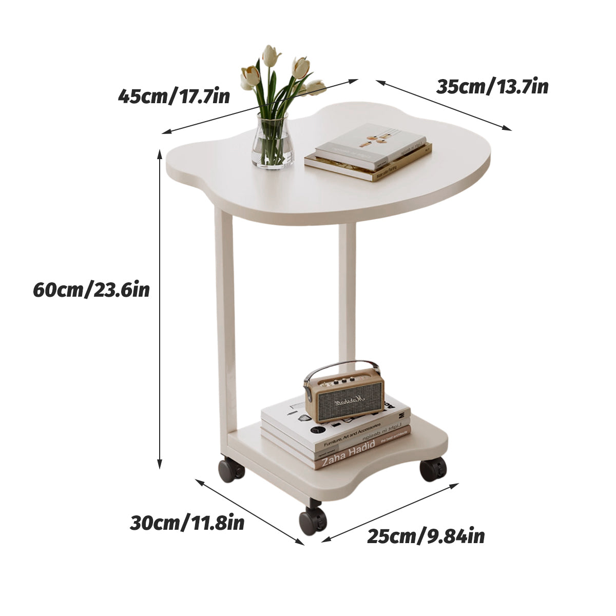 Moveable Side Table with Rolling Wheels for Sofa and Bedside
