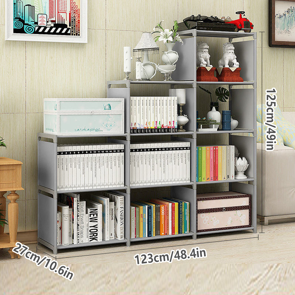 Multi Layer Bookcase Storage Rack with Waterproof Fabric