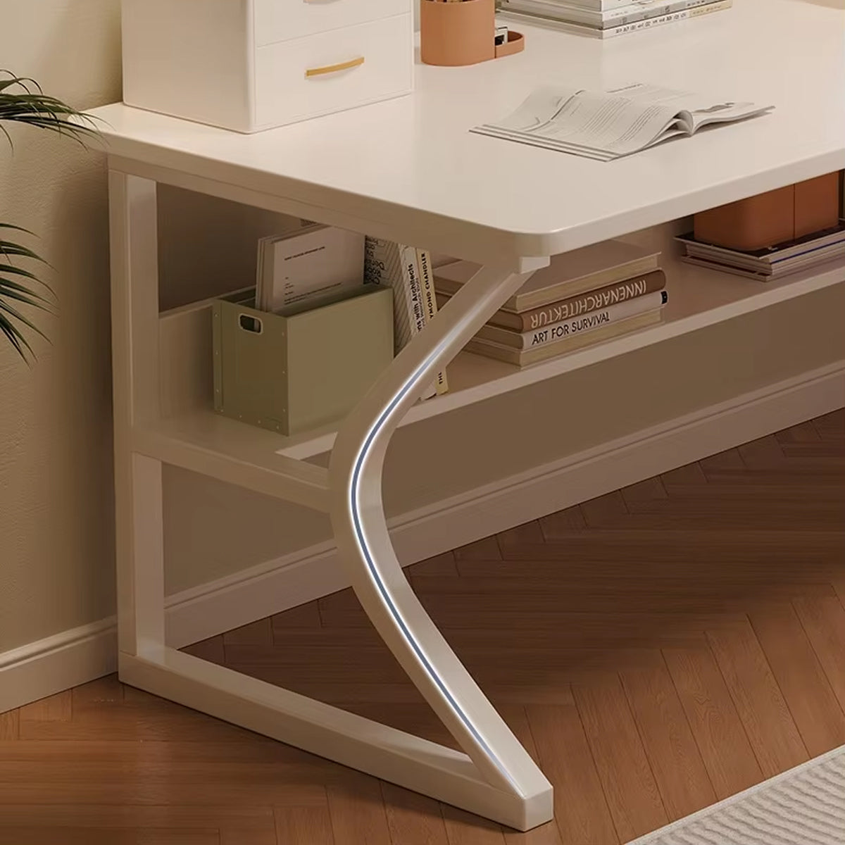Desktop Computer Desk with Bookshelf and Sturdy Steel Frame for Home Office Study
