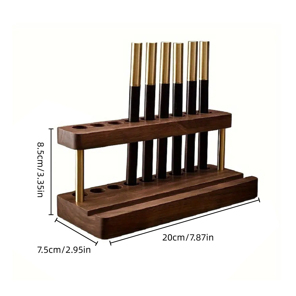 Wooden Desktop Organiser Pen Holders and Phone Stand Brass
