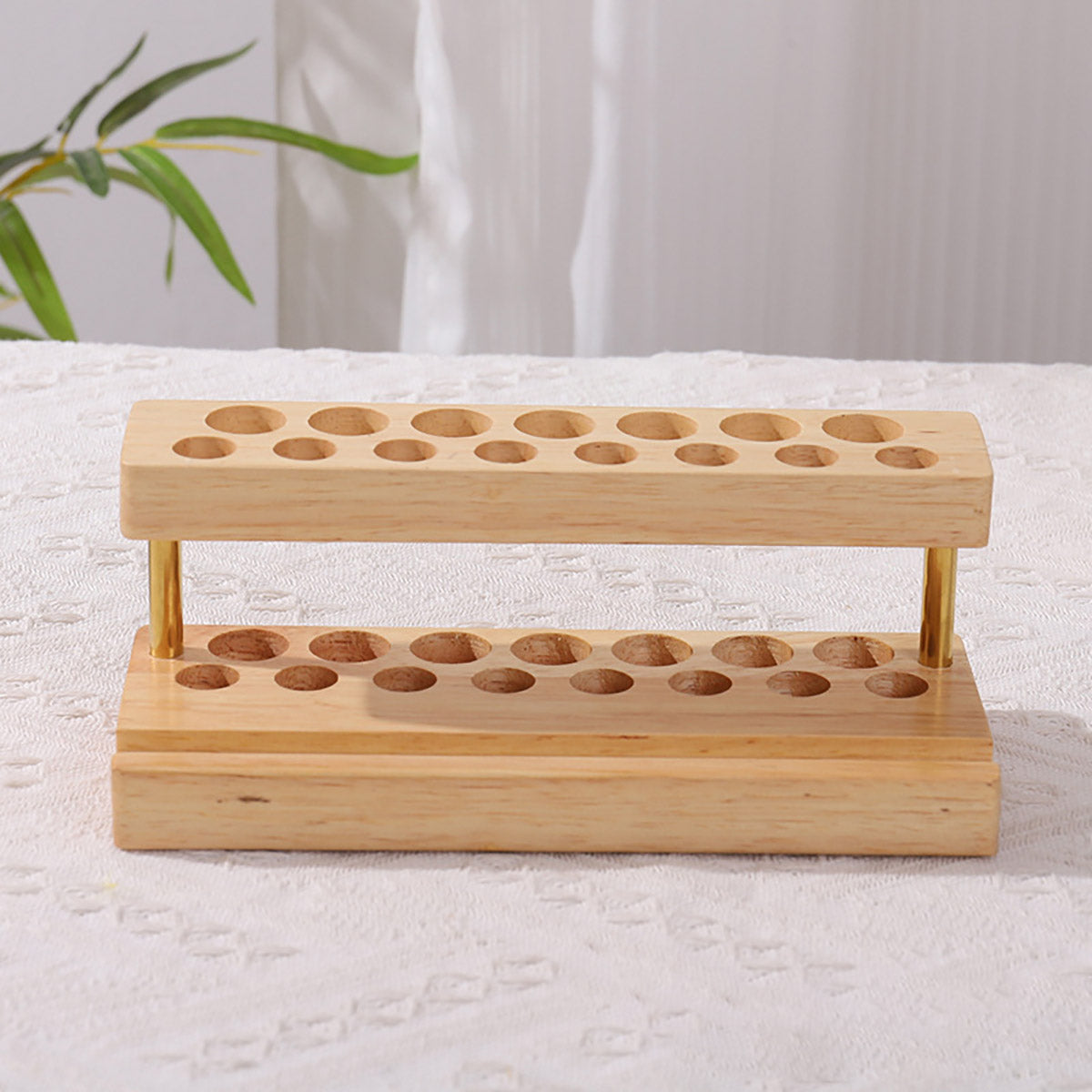 Wooden Desktop Organiser Pen Holders and Phone Stand Brass