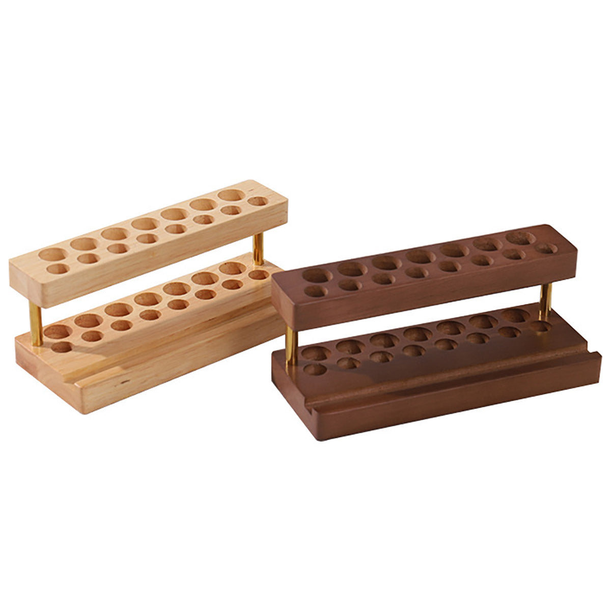 Wooden Desktop Organiser Pen Holders and Phone Stand Brass