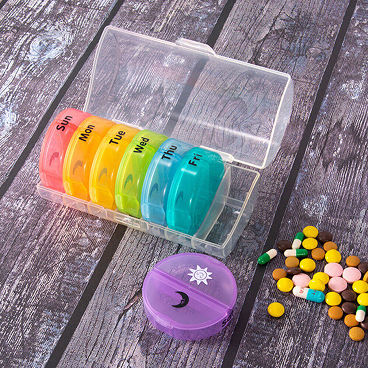 7 Day Round Mini Travel Pill Box Snap Closure