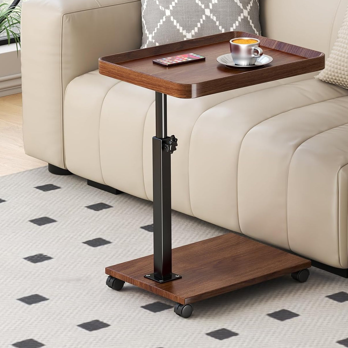 U-Shaped Mobile Side Table Bedside Trolley with Wheels