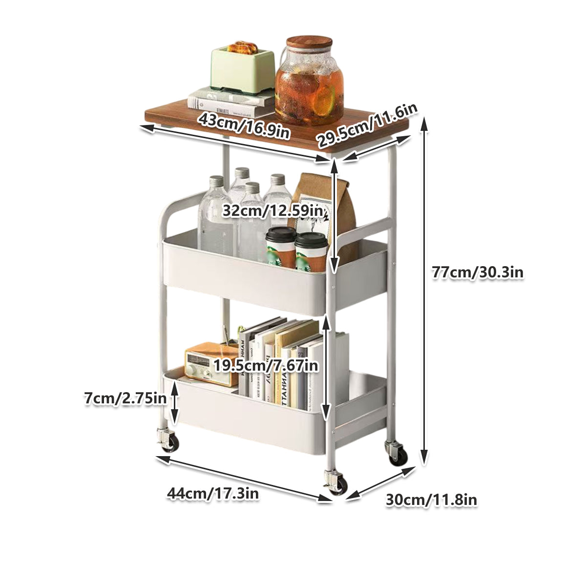 Multi Layer Coffee Table with Rolling Wheels Storage Rack