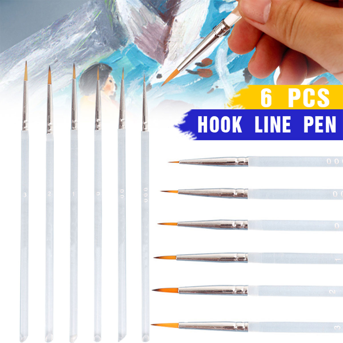 6 Pcs Detail Paint Brushes with Nylon Hair and Acrylic Rod