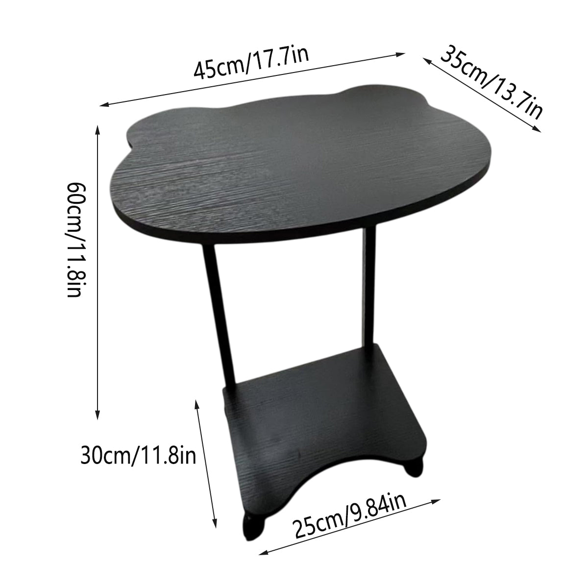 Black Mobile Side Table with Wheels Two Tier Storage Design