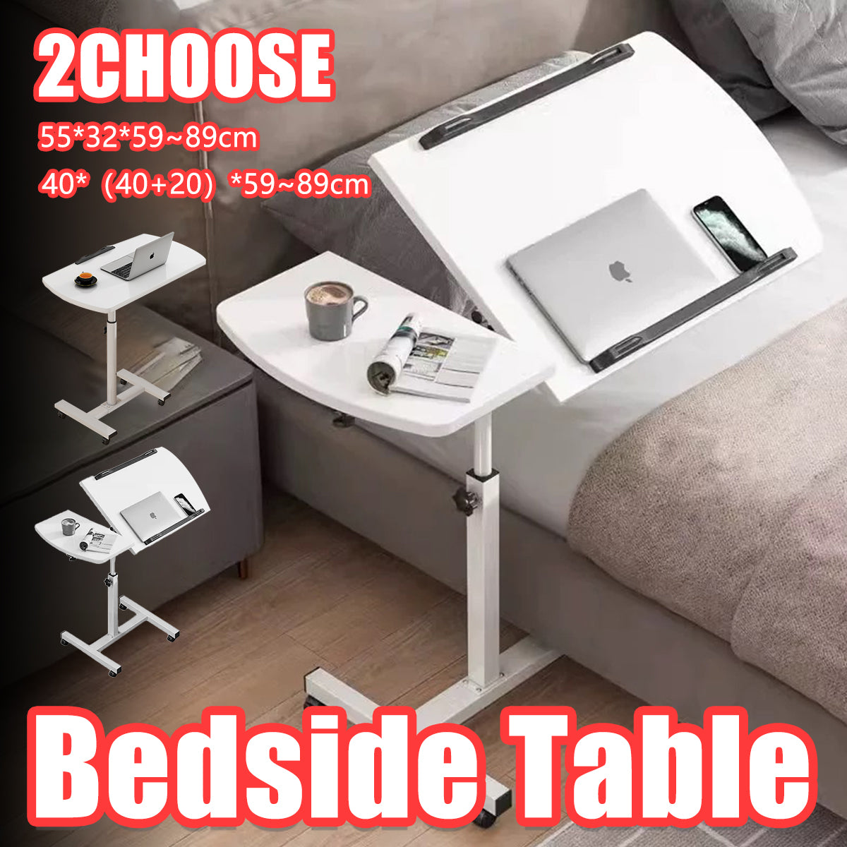 Adjustable Laptop Desk Bedside Folding Table with Tiltable Top