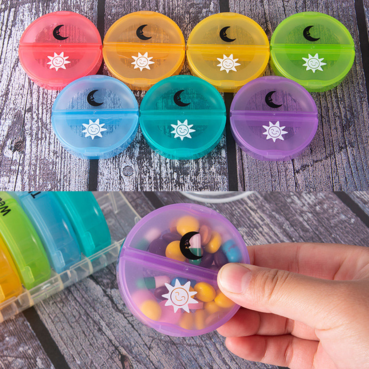 7 Day Round Mini Travel Pill Box Snap Closure