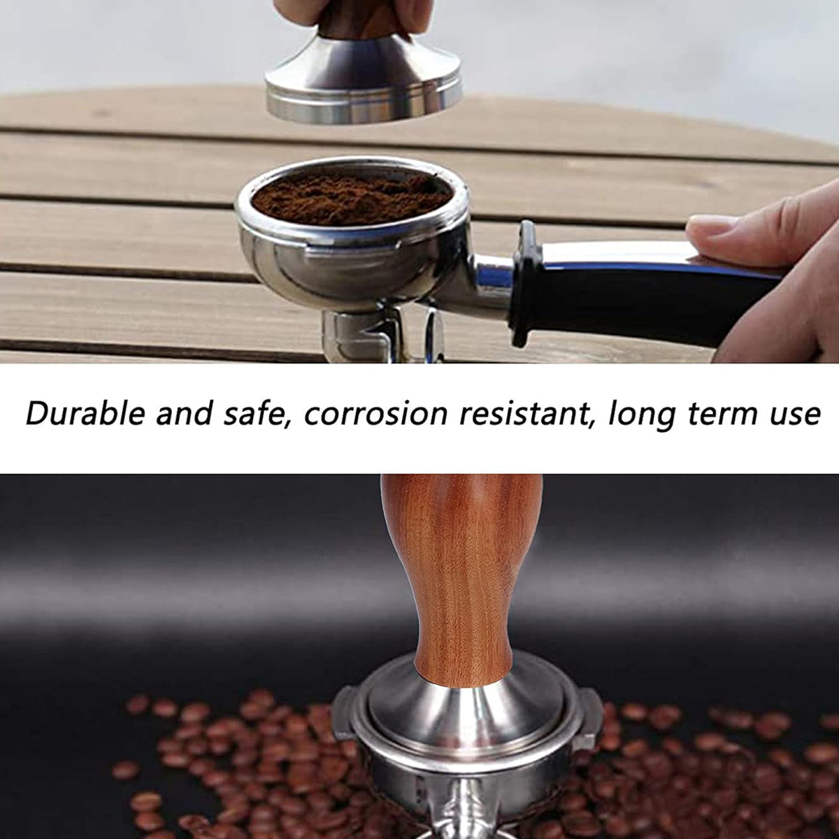 Coffee Tamper Wood Handle 304 Steel 51-58mm