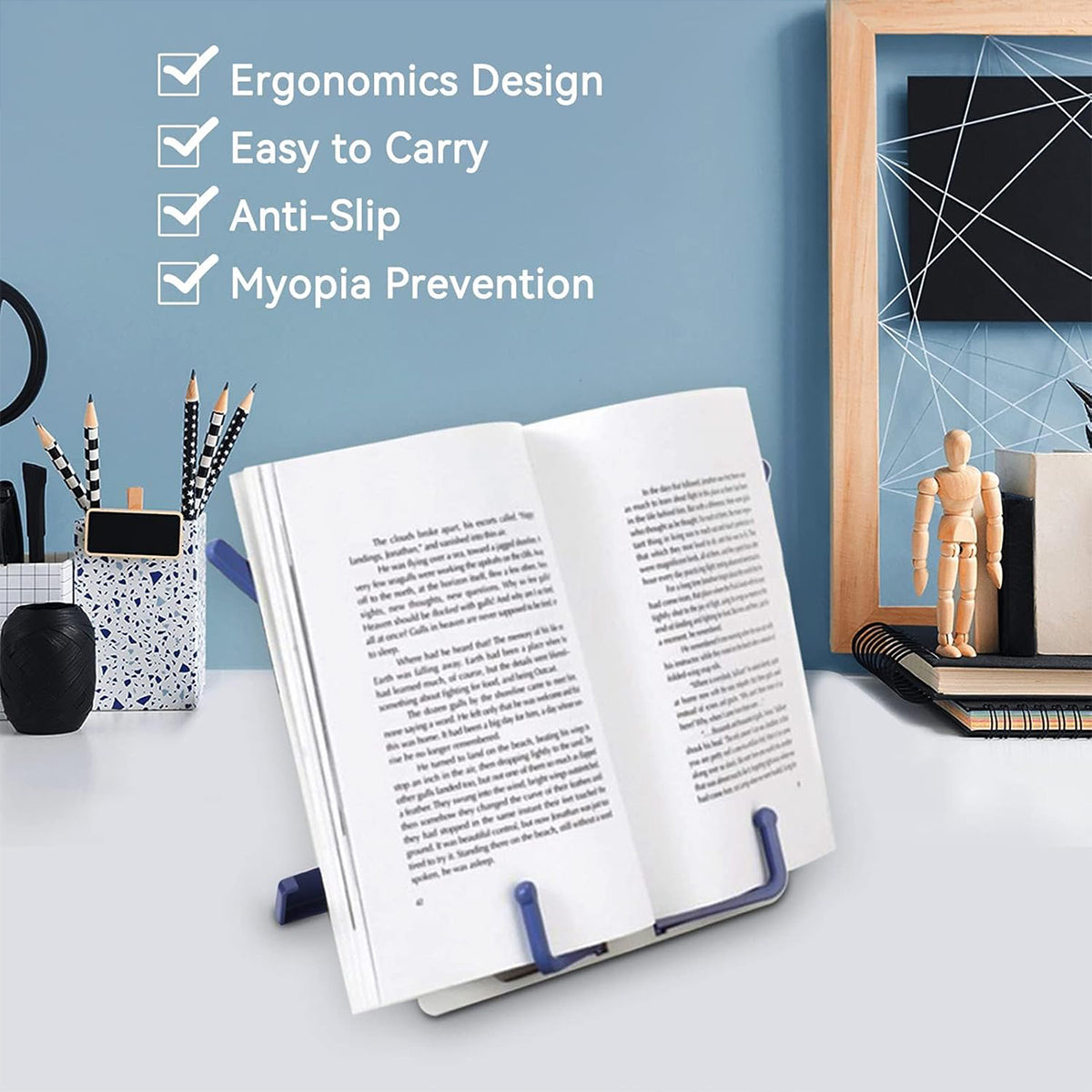 Portable Adjustable Plastic Bookshelf with Anti-Slip Base