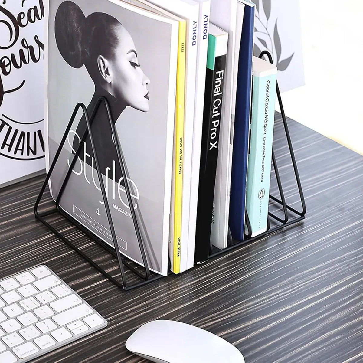 Iron Art Triangular Book Stand Desktop Bookshelf Organizer